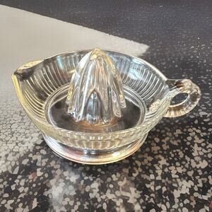 VINTAGE CLEAR GLASS REAMER/JUICER with FOOTED BASE & HANDLE - 6" DIAMETER